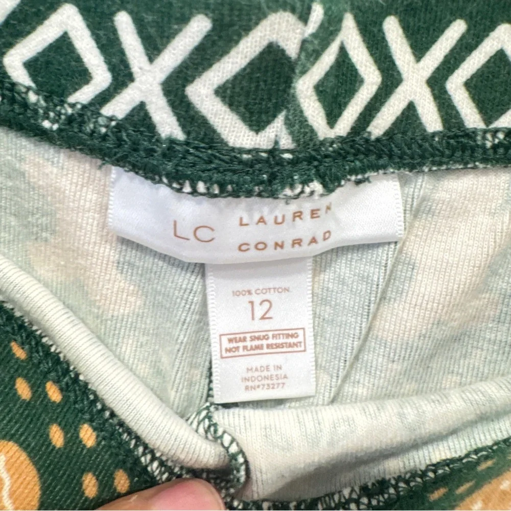 LC Lauren Conrad Pajama Set Girls 12 Green White Gingerbread Man Christmas